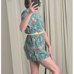 Vintage 80s Leslie Fay Floral Shift Dress - Teal & Pink - 8P